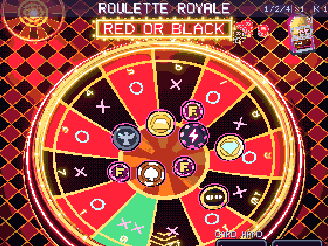 The Roulette Royale bowl, a red and black roulette floor